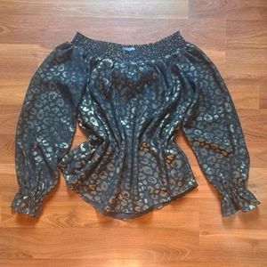 2/$25 Leopard Animal Print Sheer Black off shoulder blouse Suzy Shier